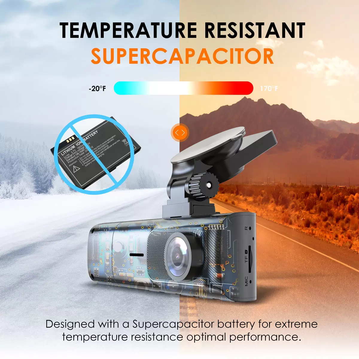 Stealth black Rexing R316 dual-channel dash cam showing its forward-facing 4K lens and interior cabin sensor mounted onto a windscreen via a compact suction cup base.