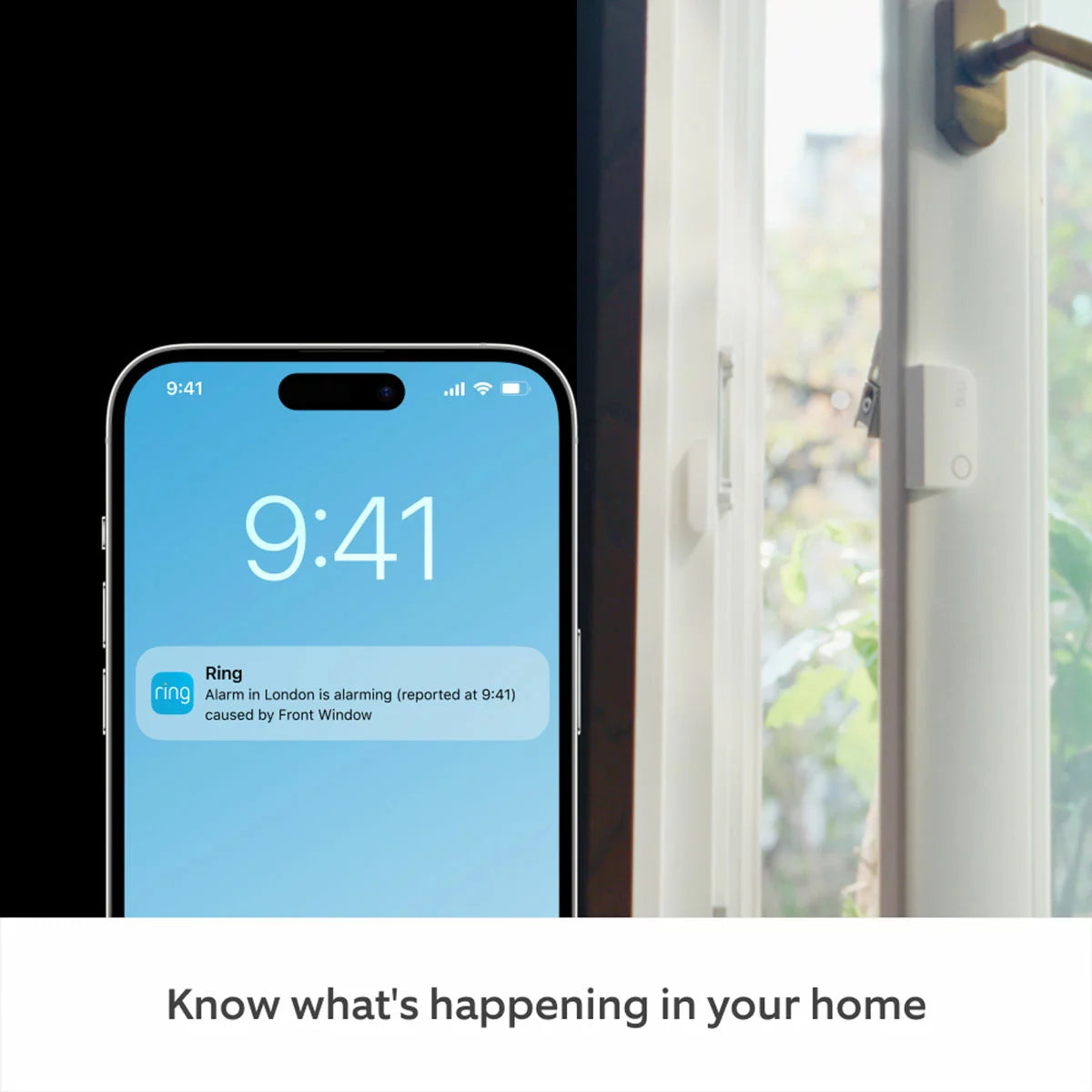 Flat lay arrangement of the white Ring 10 Piece Alarm 2nd Gen Starter Kit showing base station, keypad, indoor camera, contact sensors, motion detectors, and range extender against a neutral backdrop.