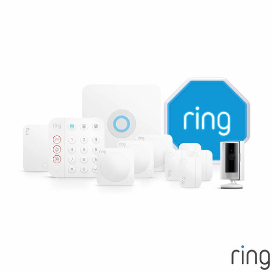 Ring 12 piece alarm starter kit with outdoor siren and indoor camera for smart home security and real-time monitoring