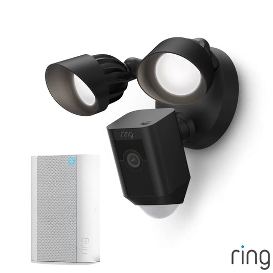 Ring wired floodlight security camera with Chime Pro outdoor monitoring system - 1