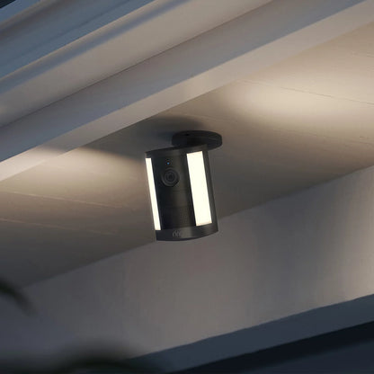 Matte black Ring Spotlight Cam 2nd Gen battery cameras shown as a set of two against a plain backdrop.