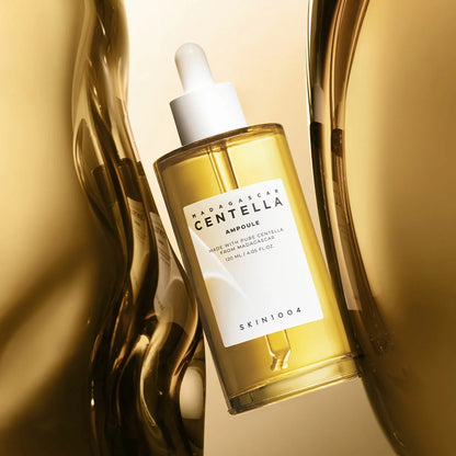 SKIN 1004 Madagascar Centella Ampoule collection, featuring two 120ml bottles and one 30ml bottle, presented against a clean, minimalist background.