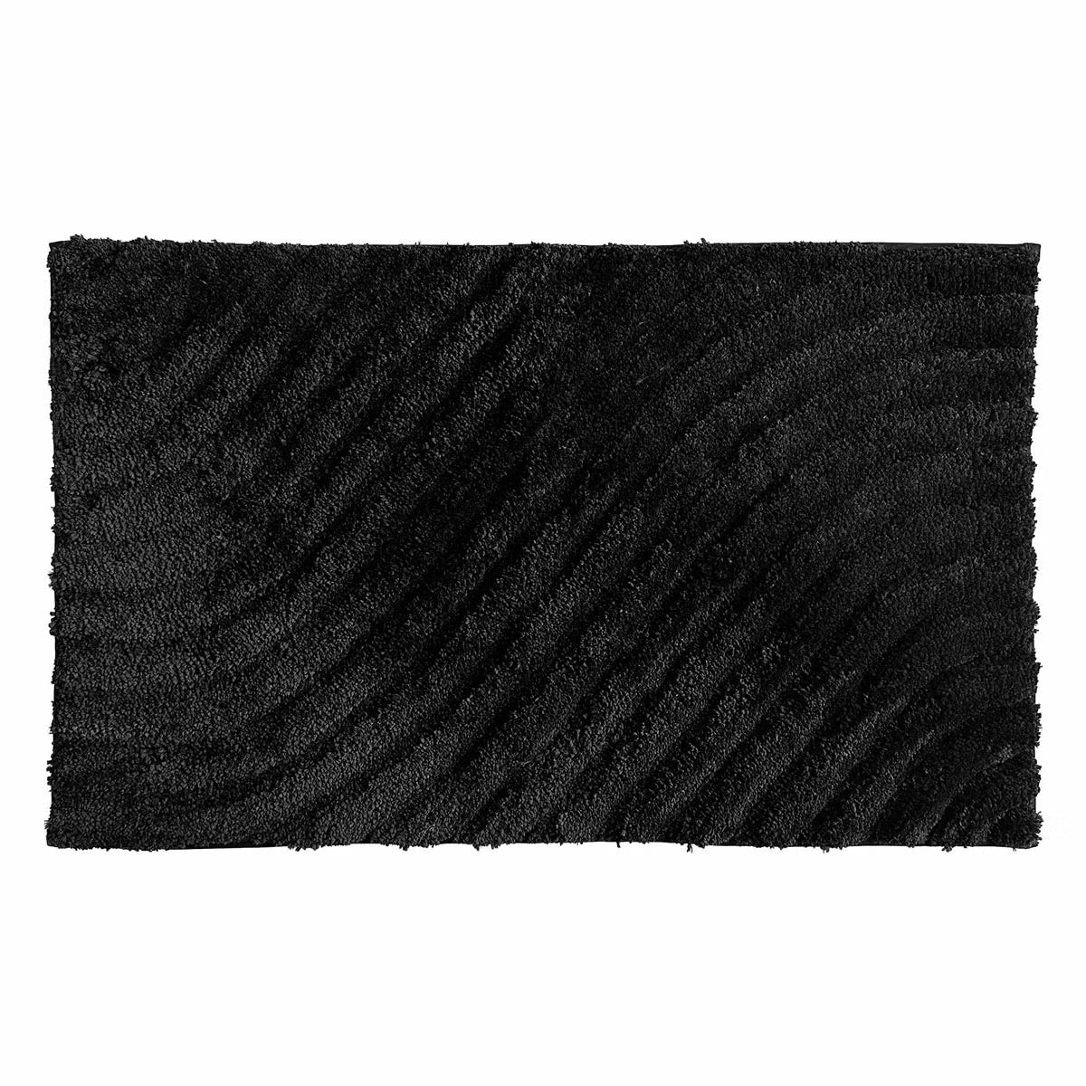 Overhead angled view of the plush grey Safdie Tufted Wave Bath Mat showing its sculpted high-low wave pattern on a light tiled bathroom floor.