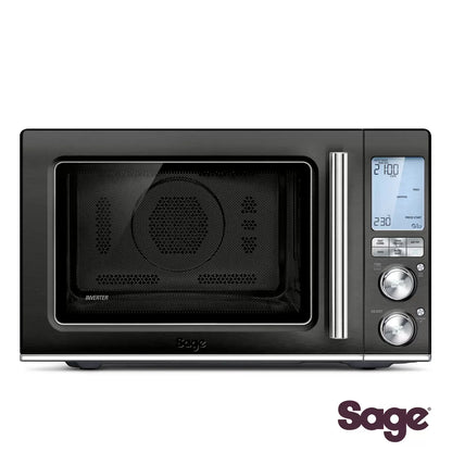 Sage 32 Litre 1100W Combi Wave 3 in 1 Microwave in black stainless steel with microwave, air fryer, and convection oven functions.