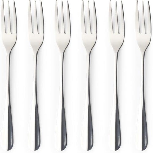 Silver Salter Soho 16-piece 430 stainless steel cutlery set arranged neatly for four place settings on a wooden dining table.