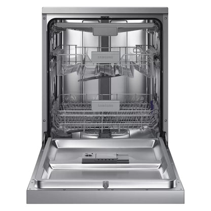 Samsung DW60M6050FS/EU silver dishwasher with 14 place setting capacity and energy-efficient dish cleaning performance .
