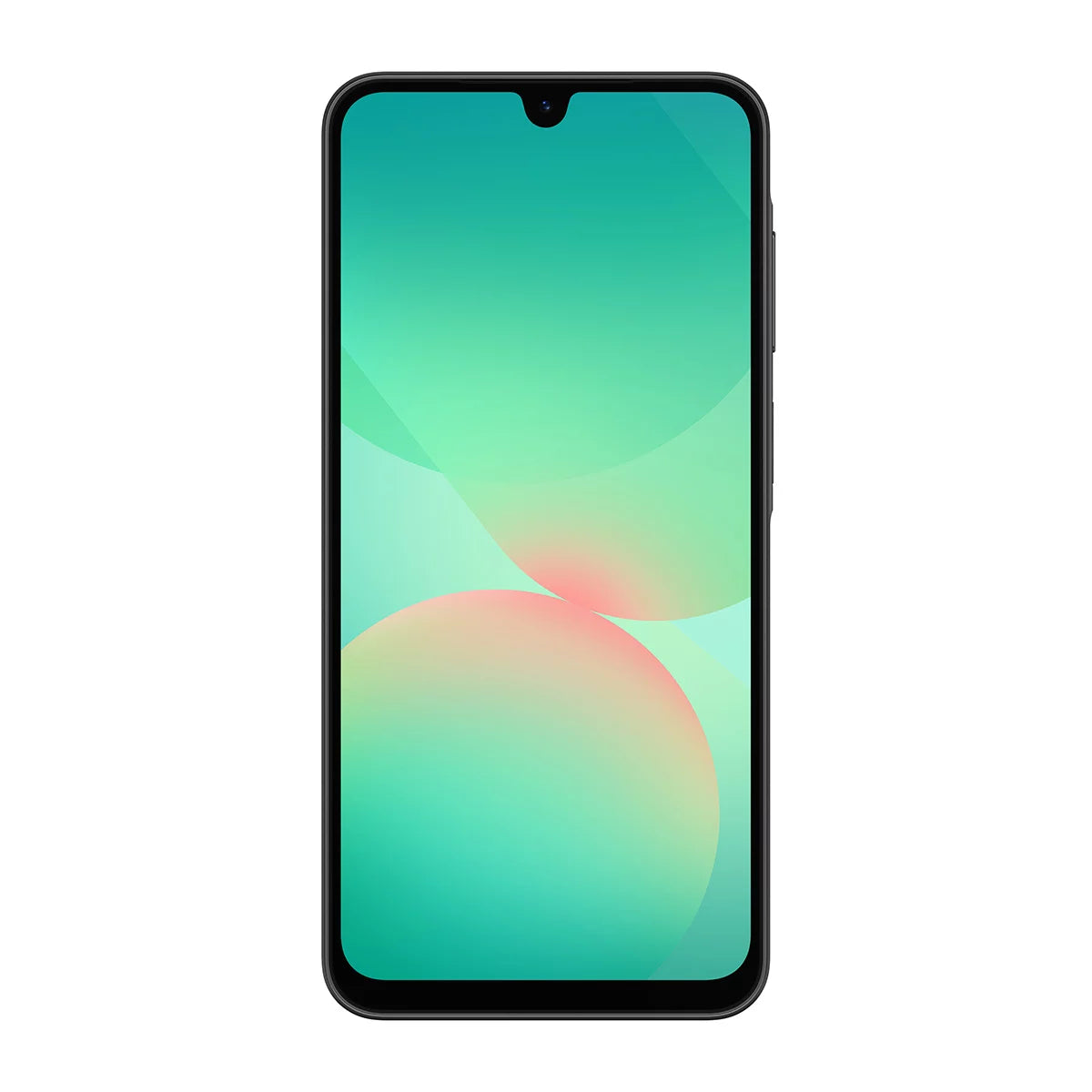 Rear and side view of the slim black Samsung Galaxy A26, showcasing the glossy glass back, triple camera setup, and the ultra-thin 7mm profile.