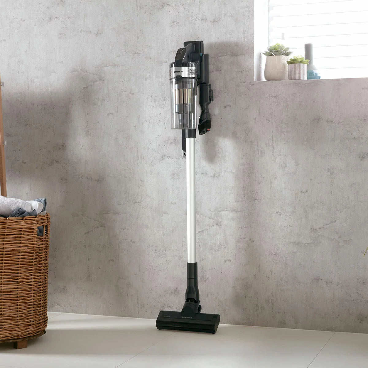 Samsung Jet 65 Pet Max cordless vacuum cleaner in Teal and Silver, designed for powerful pet hair removal and easy cordless home cleaning.