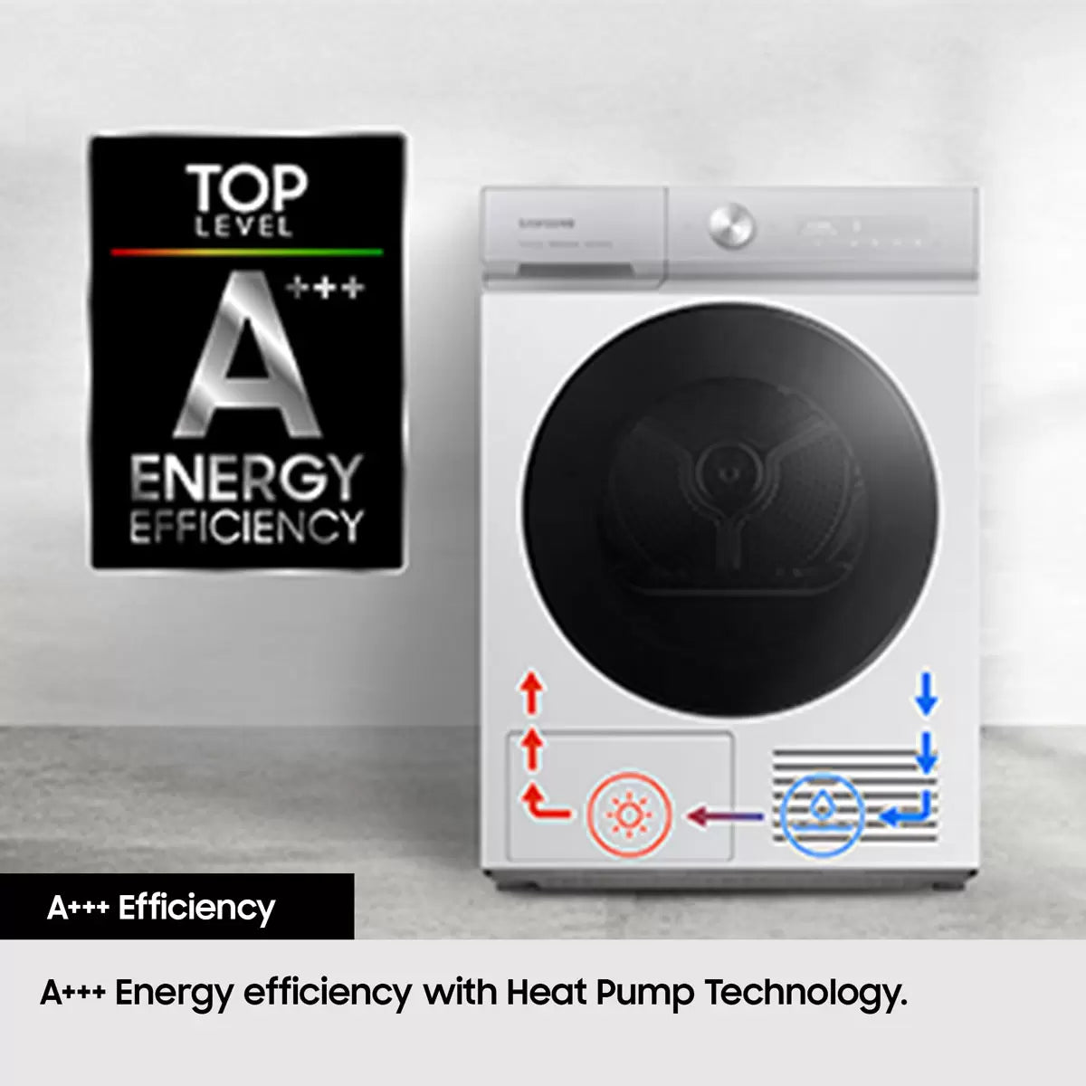 Samsung Series 5 DV90CGC0A0ABEU 9kg A++ Rated Heat Pump Tumble Dryer in Black with energy-efficient drying and sensor technology .