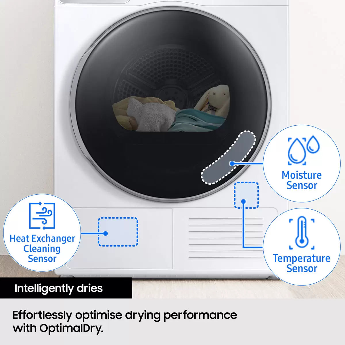 Samsung Series 5 DV90CGC0A0ABEU 9kg A++ Rated Heat Pump Tumble Dryer in Black with energy-efficient drying and sensor technology .