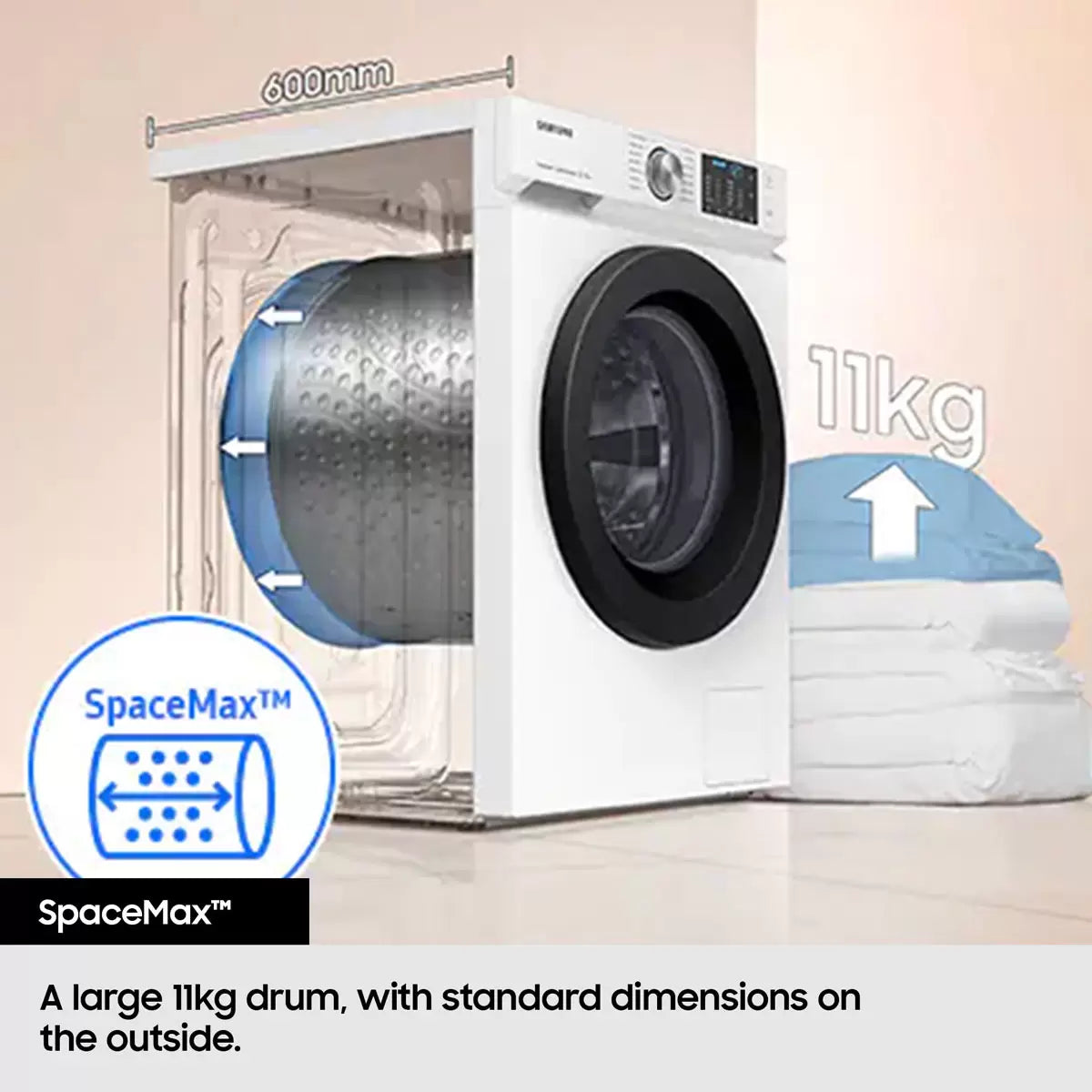 Samsung Series 5 WW11DG5B25ABEU 11kg 1400rpm A Rated Black Washing Machine with large capacity drum and energy-efficient performance .