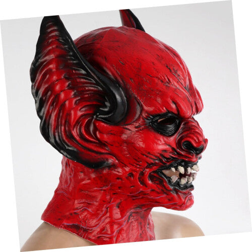 Front angle view of a black textured adult bat cosplay mask with sculpted ears and eye cutouts shown against a plain backdrop.