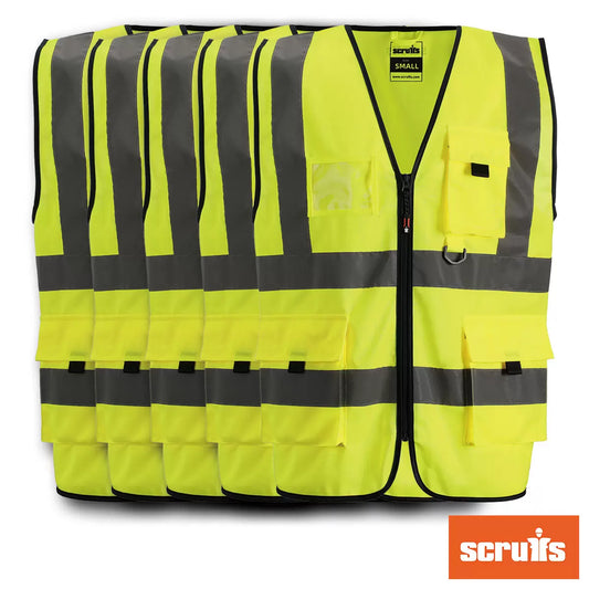 Scruffs high vis vest 5 pack with reflective safety design for construction and workplace use