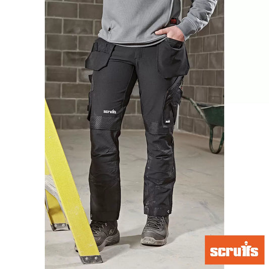 Scruffs Men's Work Trouser in grey, stretch fabric, reinforced knees, durable and comfortable workwear/1