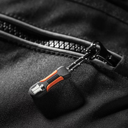 Front view of Scruffs men's black Trade Flex work trousers featuring holster pockets, top-loading CORDURA knee pad slots, and durable stretch fabric for trade professionals.