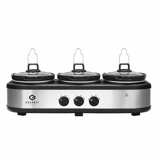Triple slow cooker warming three dishes for serving guests - 1