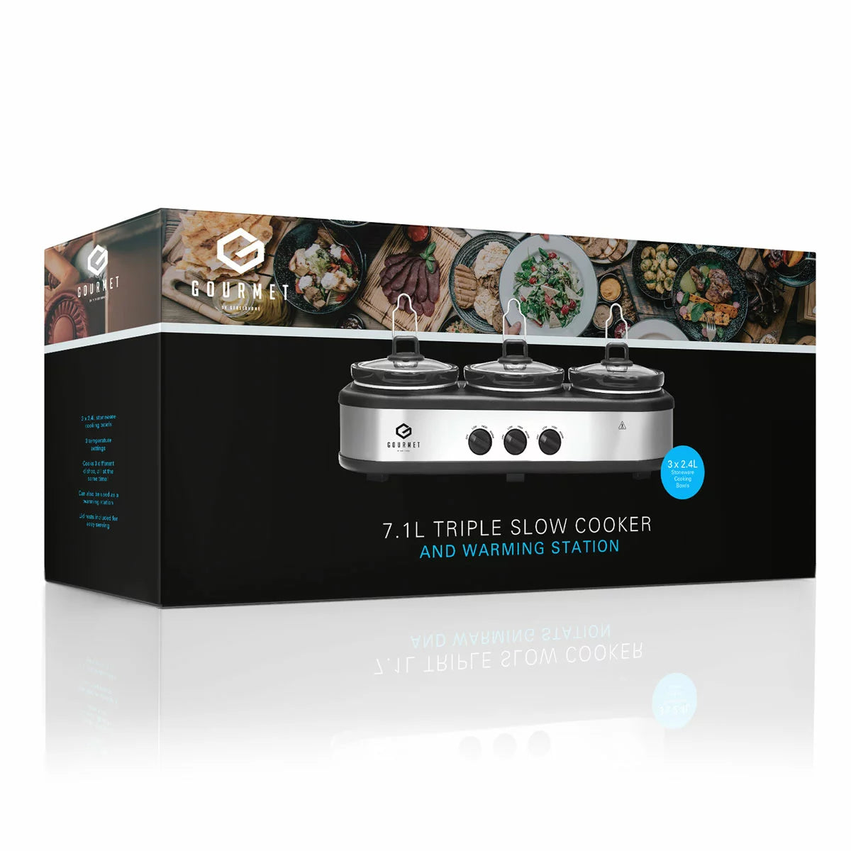 Triple slow cooker warming three dishes for serving guests - 2