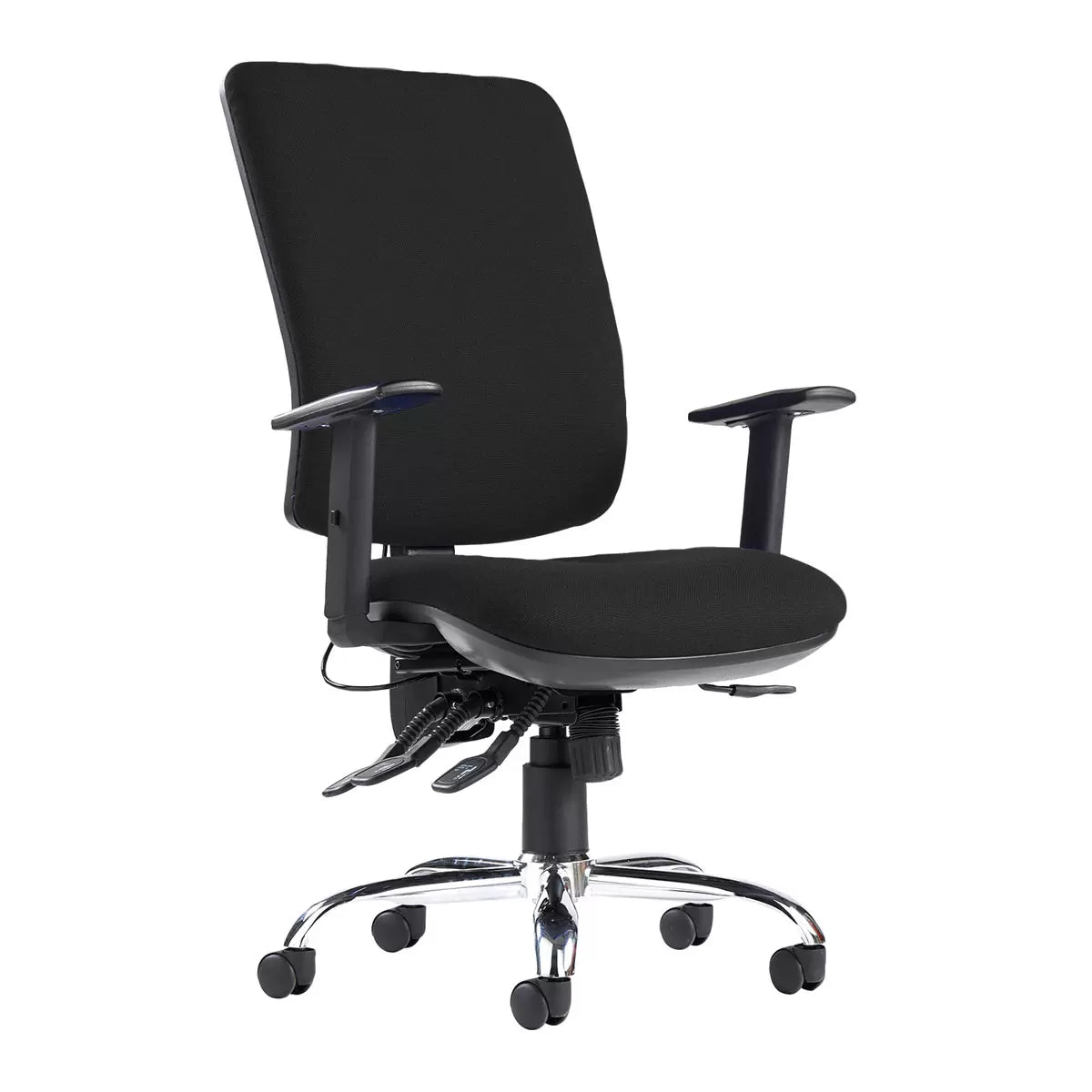 Black Senza Ergonomic Asynchro Task Chair with lumbar support and adjustable armrests for office use