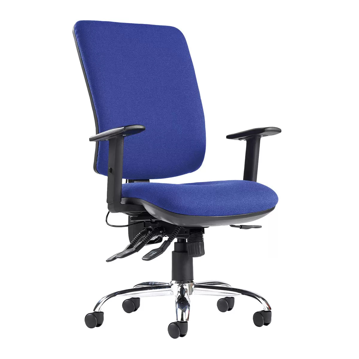 Blue Senza ergonomic asynchro task chair with mesh back, lumbar support, and adjustable height for office seating