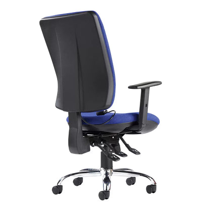 Blue Senza ergonomic asynchro task chair with mesh back, lumbar support, and adjustable height for office seating