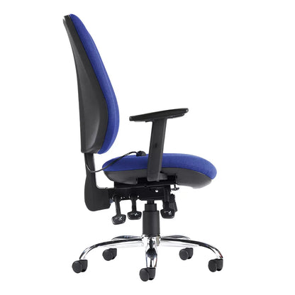 Blue Senza ergonomic asynchro task chair with mesh back, lumbar support, and adjustable height for office seating