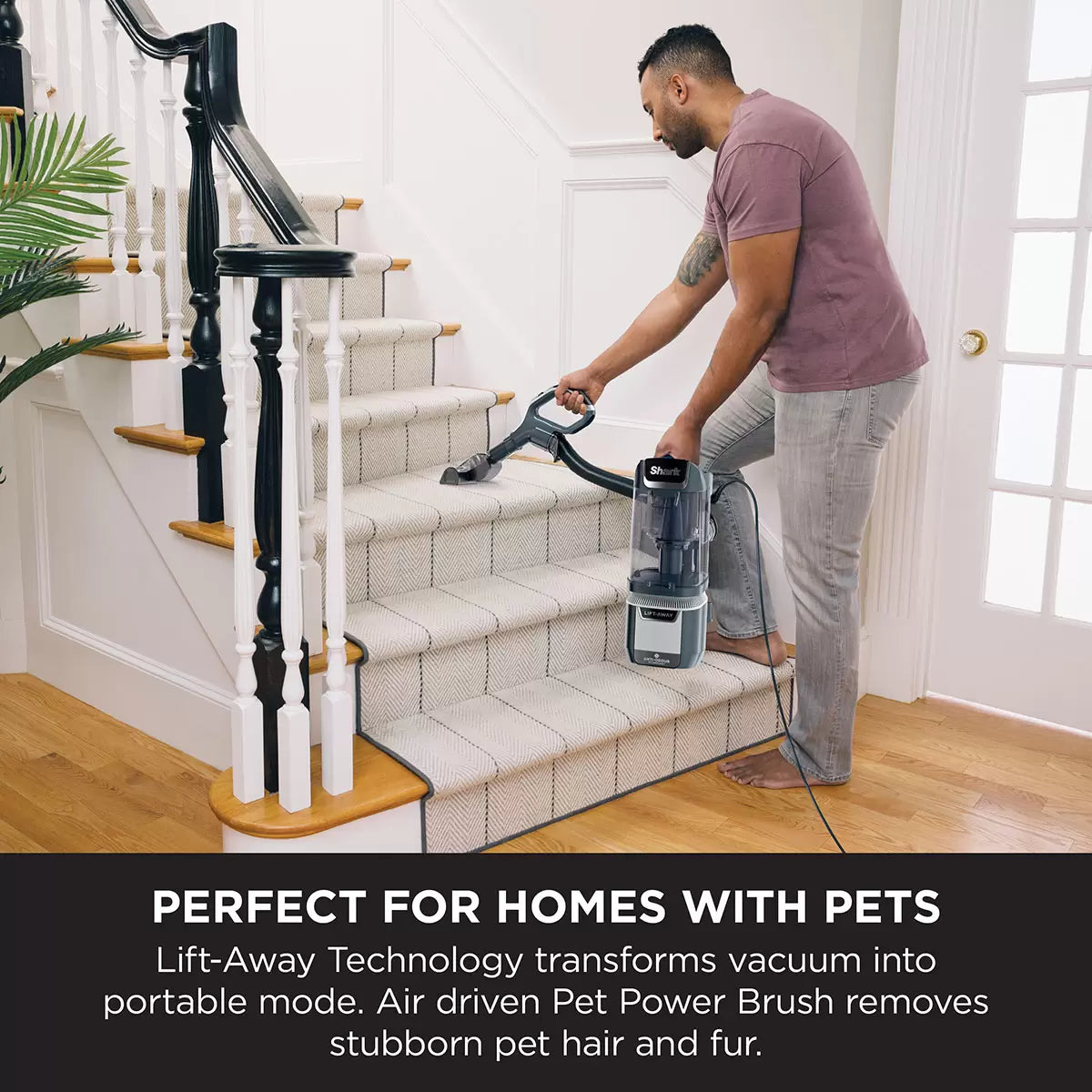 Shark Anti Hair Wrap Plus Upright Pet Vacuum NZ780UKT with Lift-Away technology cleaning pet hair from carpets and floors