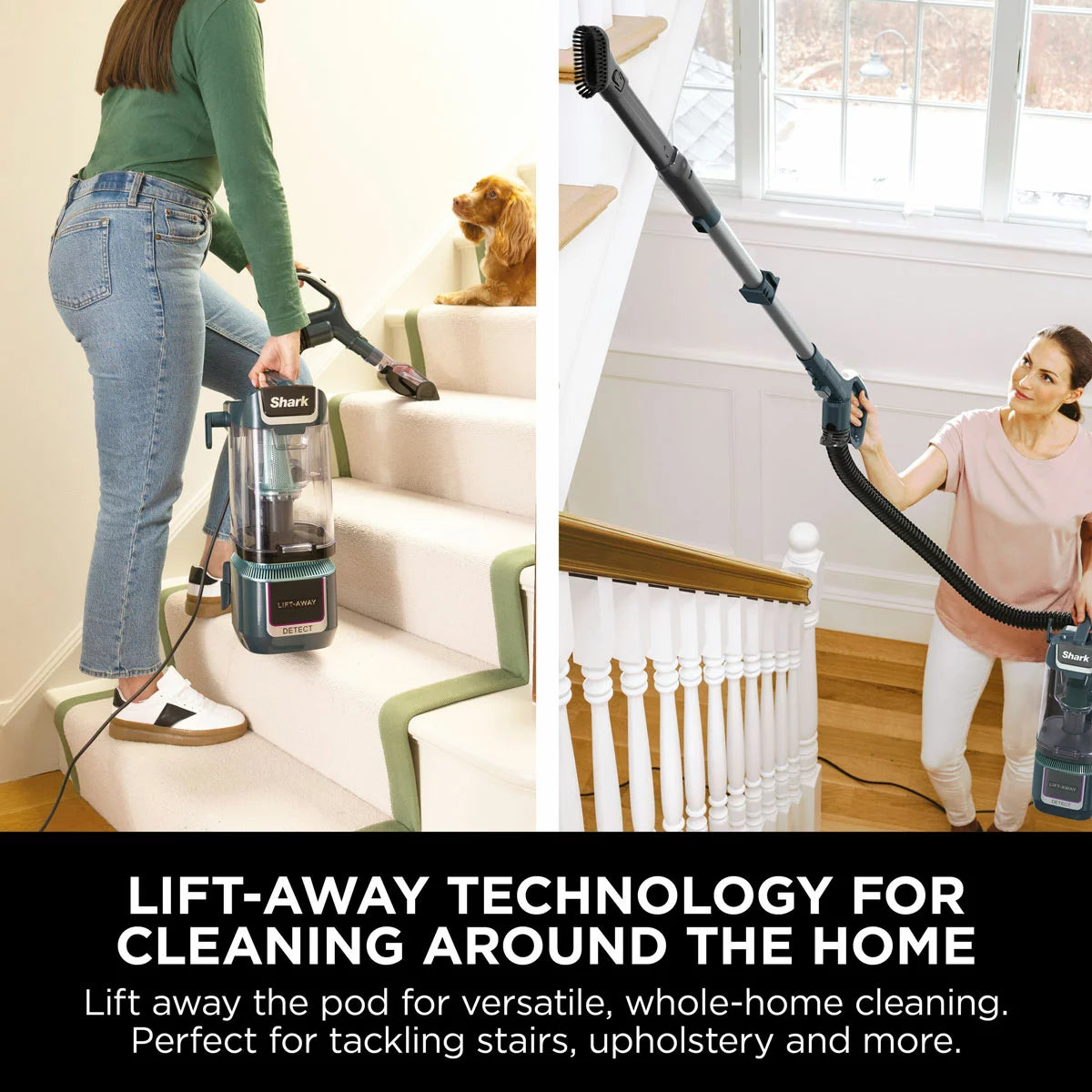 Shark Detect XL Pet Pro Corded Upright Vacuum LA791UKTL removing pet hair from carpet in a family home