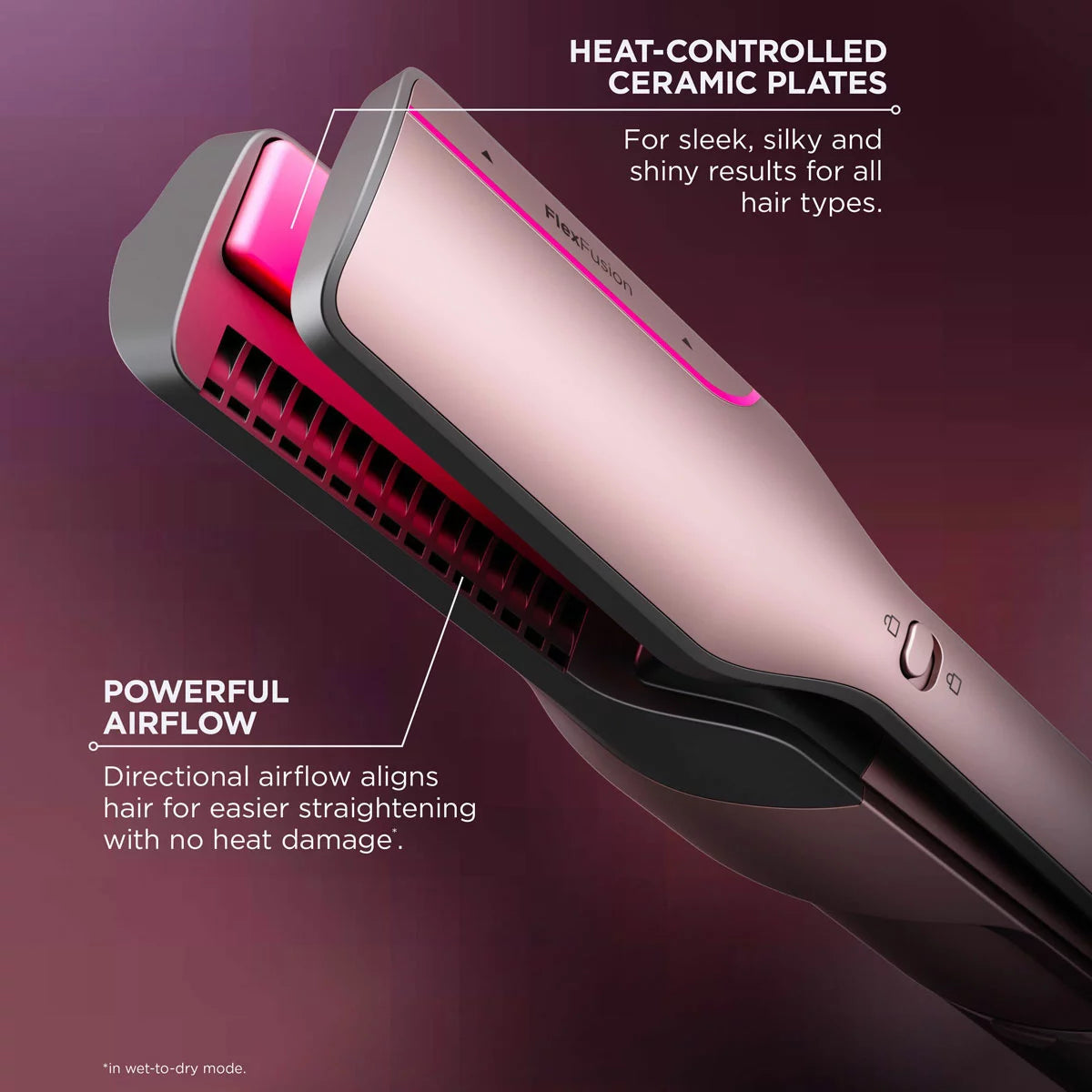 Shark FlexFusion Straight unit in a sleek finish, displayed alongside the Fusion Straightener, Fusion Brush, Auto-Wrap Curlers, and Styling Concentrator attachments.