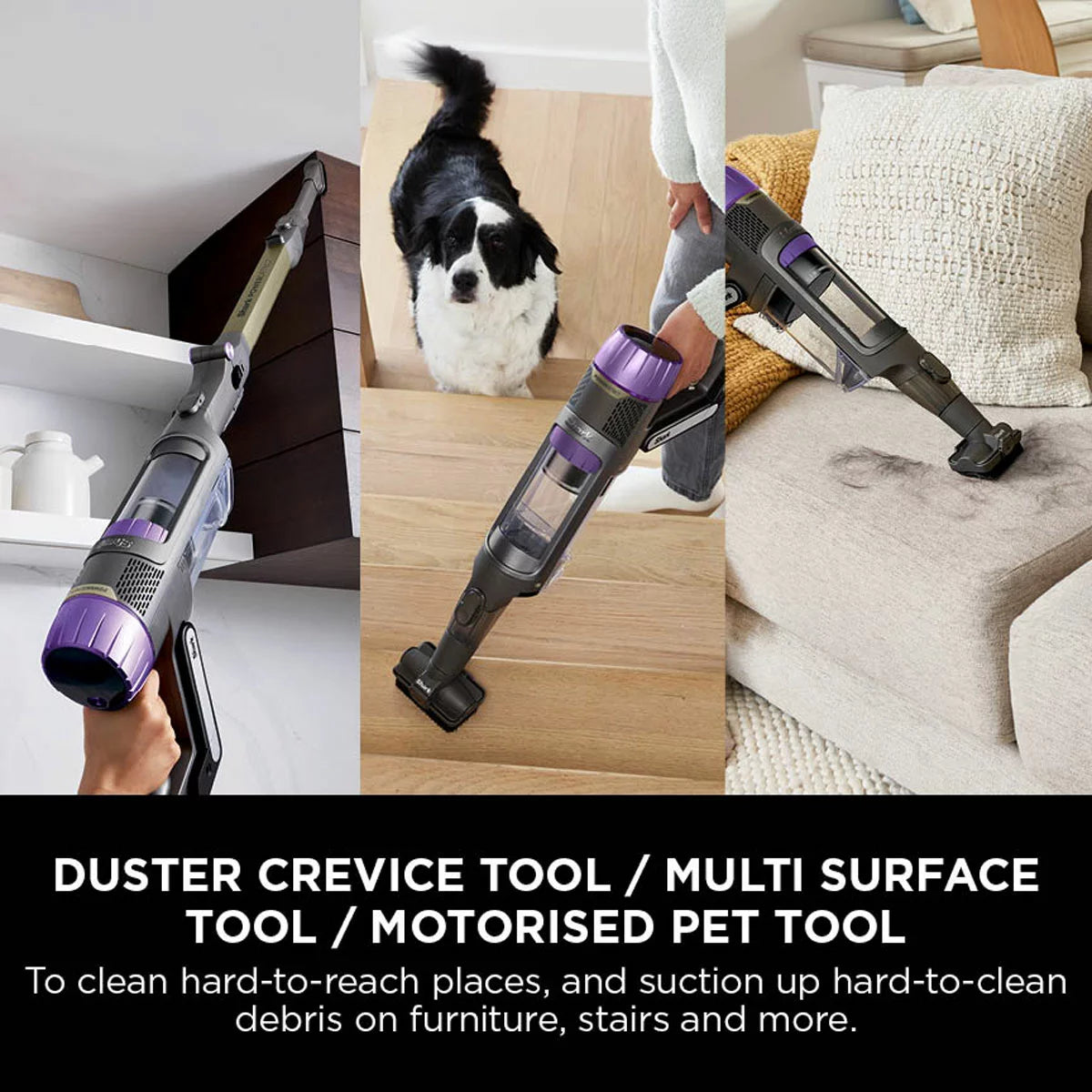 Front view of the dark teal Shark PowerDetect IP3251UKT cordless vacuum cleaner docked on its upright auto-empty charging base in a modern living room setting.