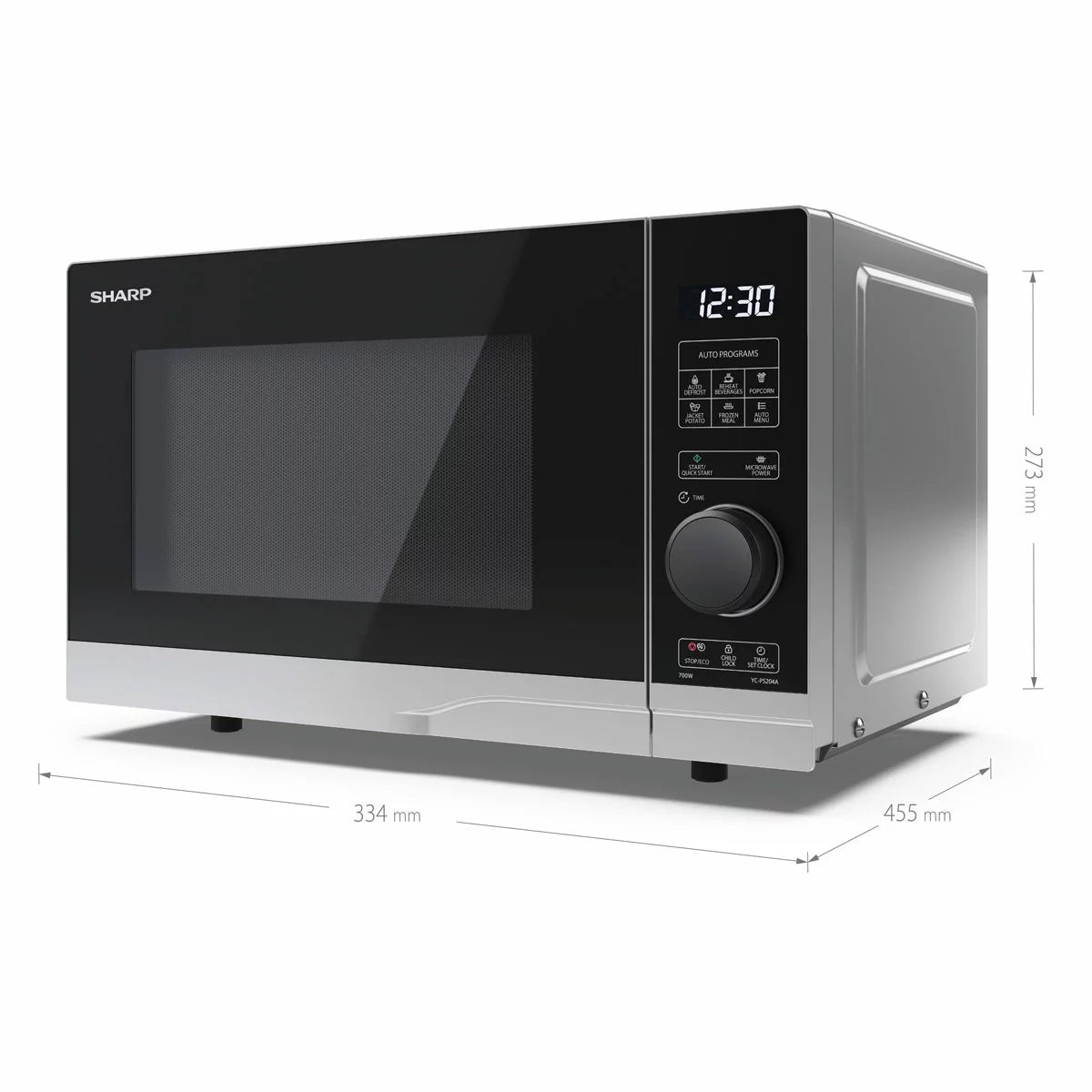 Sharp 20 Litre 700W Solo Digital Microwave with digital controls, compact 20L design, ideal for fast heating, reheating, and defrosting in small kitchens.