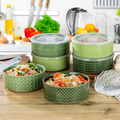 Signature Stoneware Bowls with Lids 6 Pack in two colours for food storage and serving