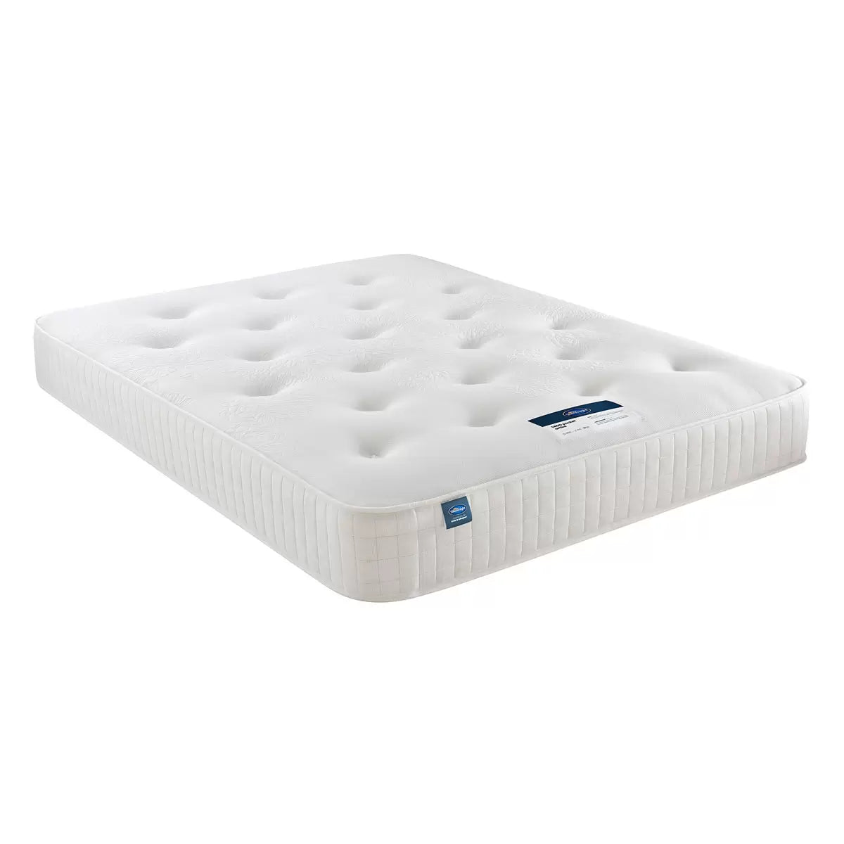 A high-angle close-up of the Silentnight 1400 Pocket Ortho Single Mattress, showcasing its clean white hand-tufted soft-knit surface and 25.5 cm deep profile on a modern wooden bed frame.