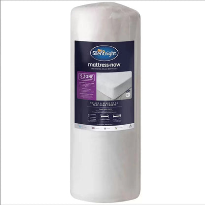 Silentnight Now 5 zone rolled memory foam mattress providing pressure relief and spinal support for comfortable sleep in multiple sizes