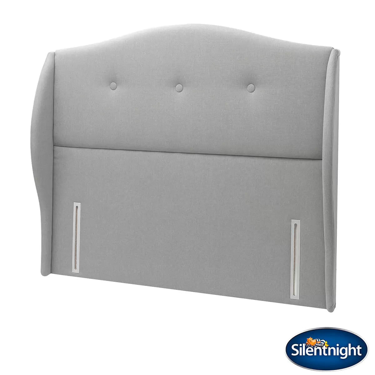 Silentnight Camden full height headboard in slate grey fabric featuring deep buttoned upholstery detail positioned in a modern bedroom setting.