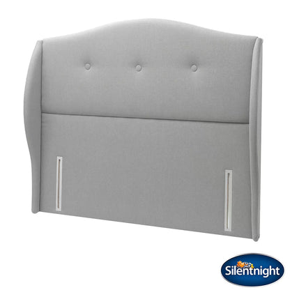 Silentnight Camden full height headboard in slate grey fabric featuring deep buttoned upholstery detail positioned in a modern bedroom setting.