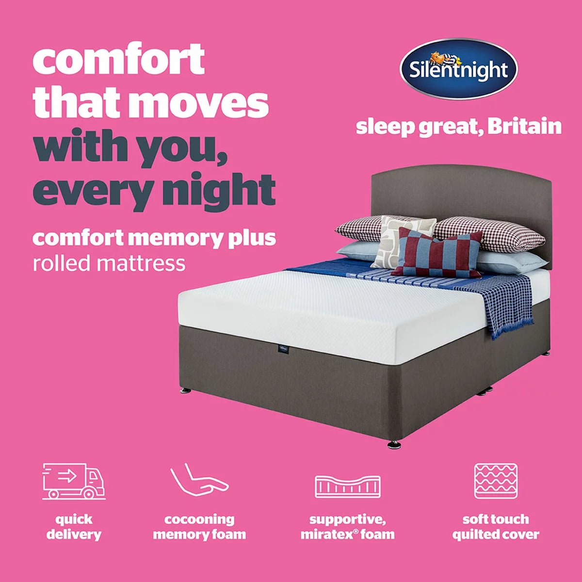 Silentnight Comfort Memory Plus rolled foam mattress available in multiple sizes