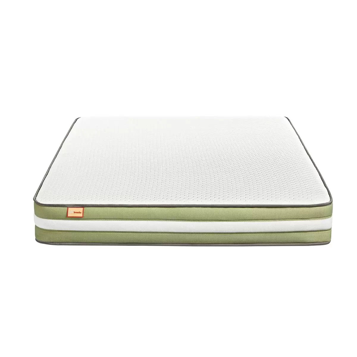 Side view of the rolled Silentnight Just Breathe single mattress showing the white soft-knit hypoallergenic cover and breathable 3D fabric border.
