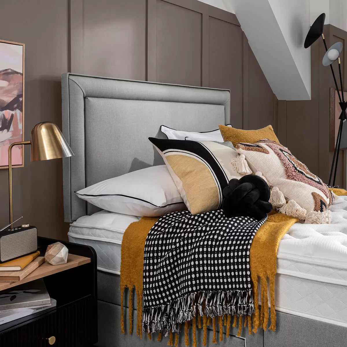 Silentnight Malvern slate grey fabric headboard super king size bedroom furniture