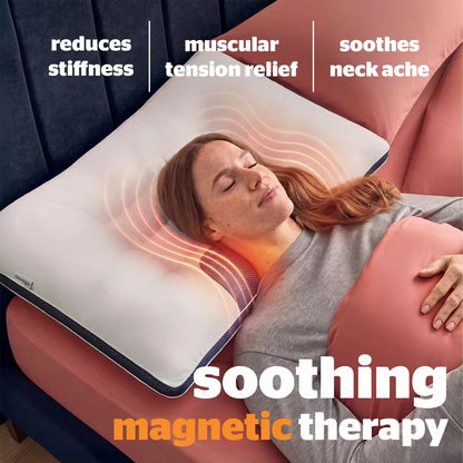 White contoured Silentnight Smart Sleep Magnetic Neck Therapy Pillow with microfibre cover resting on a contemporary bed.