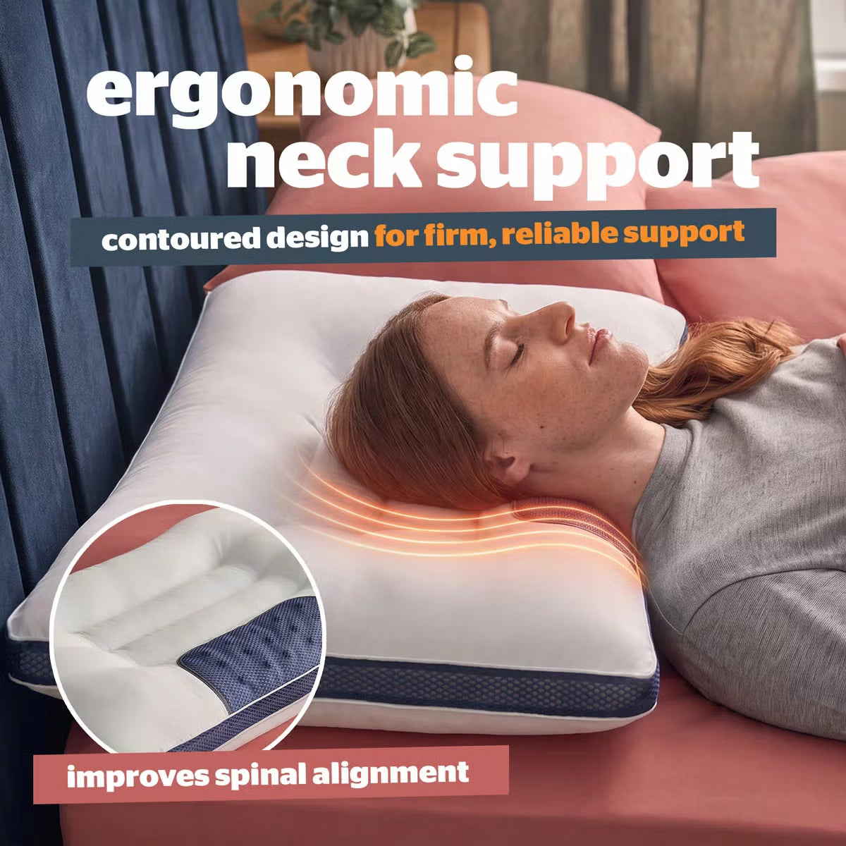 White contoured Silentnight Smart Sleep Magnetic Neck Therapy Pillow with microfibre cover resting on a contemporary bed.