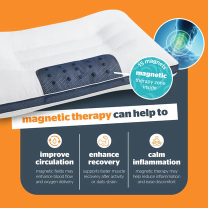 White contoured Silentnight Smart Sleep Magnetic Neck Therapy Pillow with microfibre cover resting on a contemporary bed.