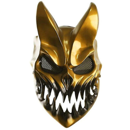Detailed front view of a hard resin Slaughter To Prevail deathcore mask with a movable jaw mechanism showing intricate 3D textures.