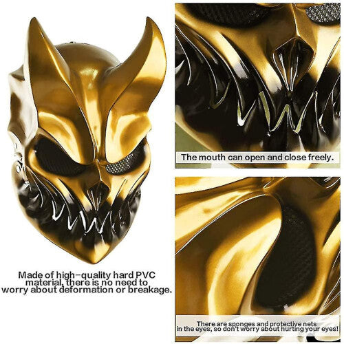 Detailed front view of a hard resin Slaughter To Prevail deathcore mask with a movable jaw mechanism showing intricate 3D textures.