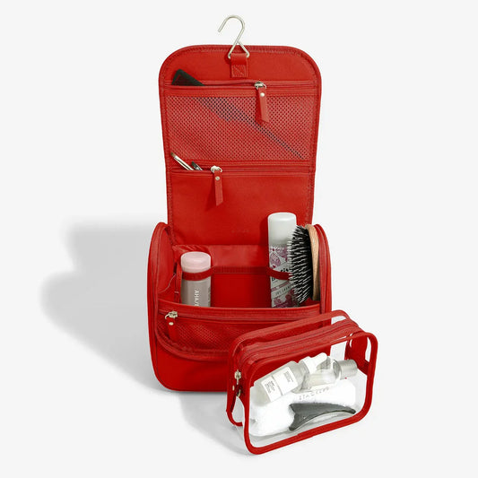 Stackers large hanging washbag in red with multiple travel storage compartments