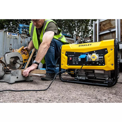 Stanley 2400W Dual Voltage Generator SG400 providing portable power for construction sites, outdoor projects, and emergency backup use