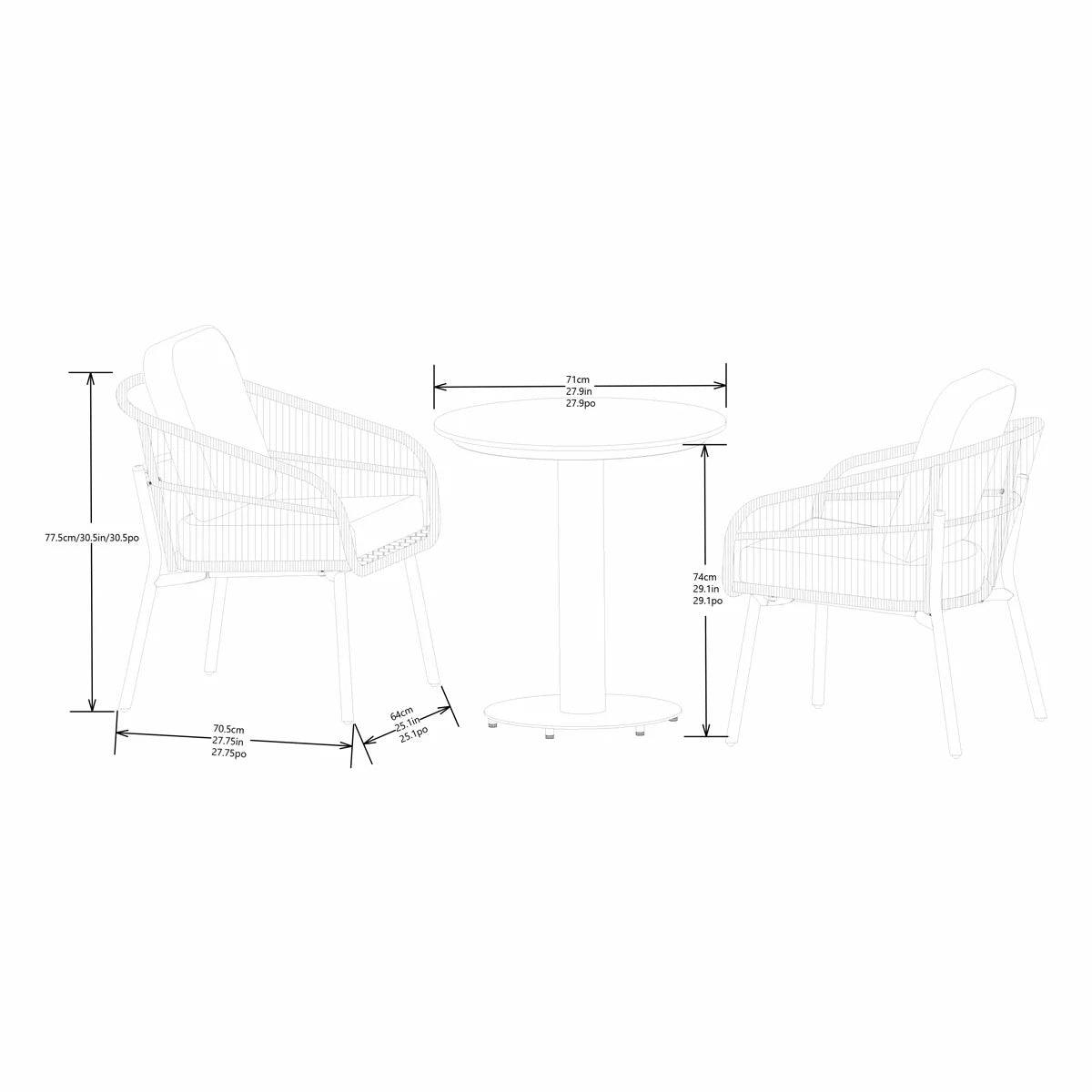 SunVilla Charme 3-Piece Bistro Set featuring honey oak finish chairs and a Permastone round table on a clean patio surface.