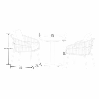 SunVilla Charme 3-Piece Bistro Set featuring honey oak finish chairs and a Permastone round table on a clean patio surface.
