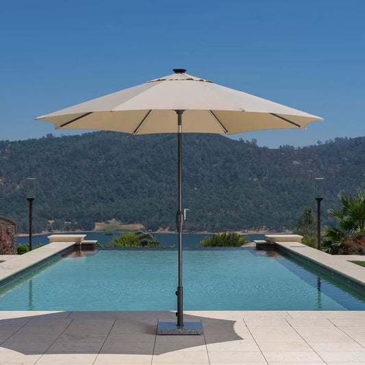 Square SunVilla Pembrooke Granite Umbrella Base, 27kg weight, measuring 45cm x 45cm with a stainless steel holder.