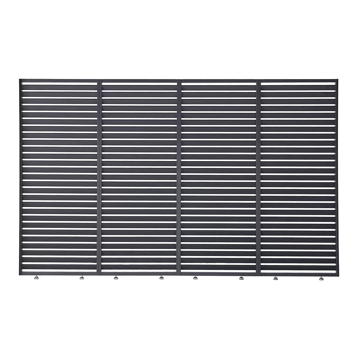 Sunvilla fixed louvered wall panel installed on a large patio, providing stylish shade and privacy for a garden entertaining area.