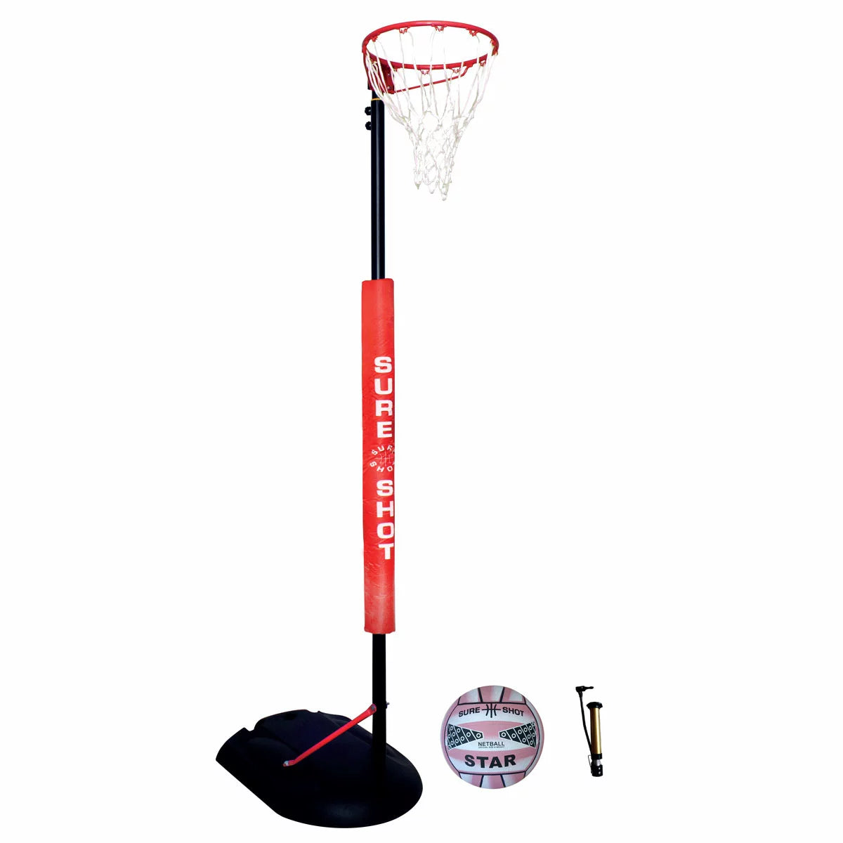 10ft red netball goal with padding for safe outdoor play